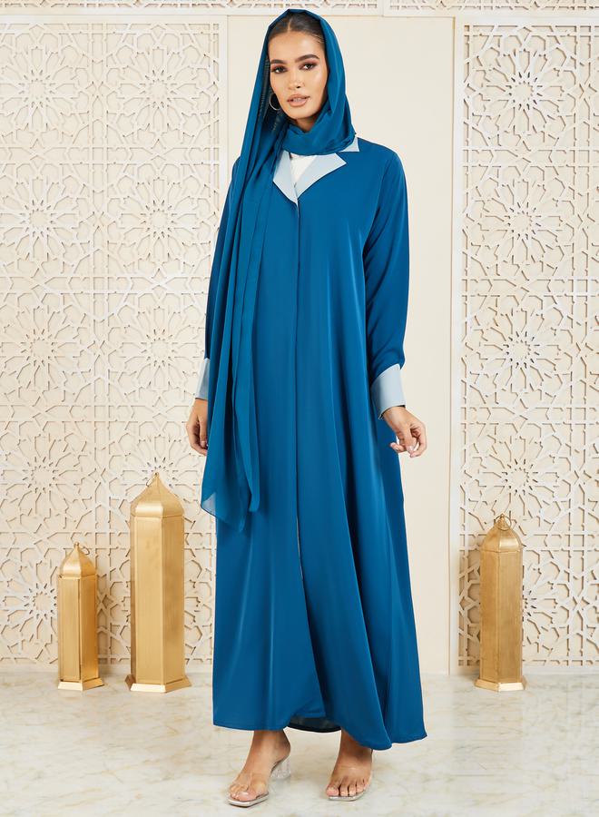 Modiste Contrast Cuff Collared Coat Style Abaya by Styli - Image 2