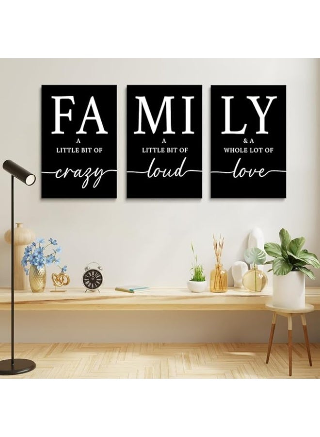 لوحة جدارية خشبية 3 لوحات - Family – أسود