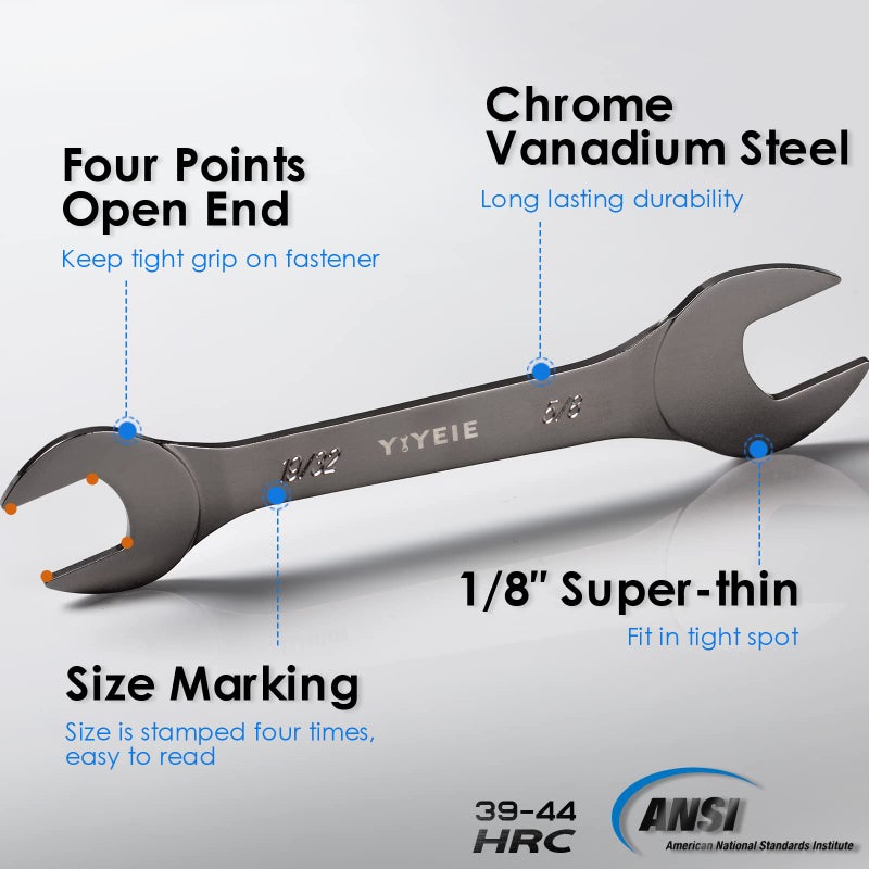 YIYEIE مجموعة مفاتيح رفيعة للغاية YIYEIE 9 قطع، SAE 1/4" إلى 1-1/16"، طلاء نيكل، فولاذ CR-V، مجموعة مفاتيح مفتوحة رفيعة للغاية مع حقيبة قابلة للتدوير - Image 4