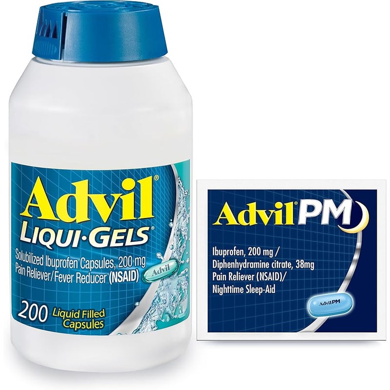 Advil Liqui-Gels Pain Reliever and Fever Reducer, Pain Medicine for Adults with Ibuprofen 200mg for Headache, Backache, Menstrual Pain and Joint Pain Relief - 200 Capsules,  PM Ibuprofen - 2 Ct - Image 1