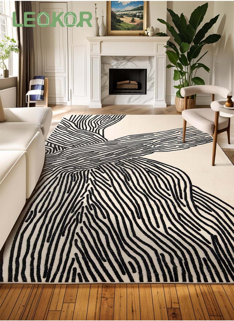 LEOKOR Area Rug with Non-Slip Backing, Washed Contemporary Striped  Dirt-Resistant and Water-Absorbent Floor Mat, Soft Large Rugs for Living Room Bedroom Dining Room 120*160CM  - Image 1