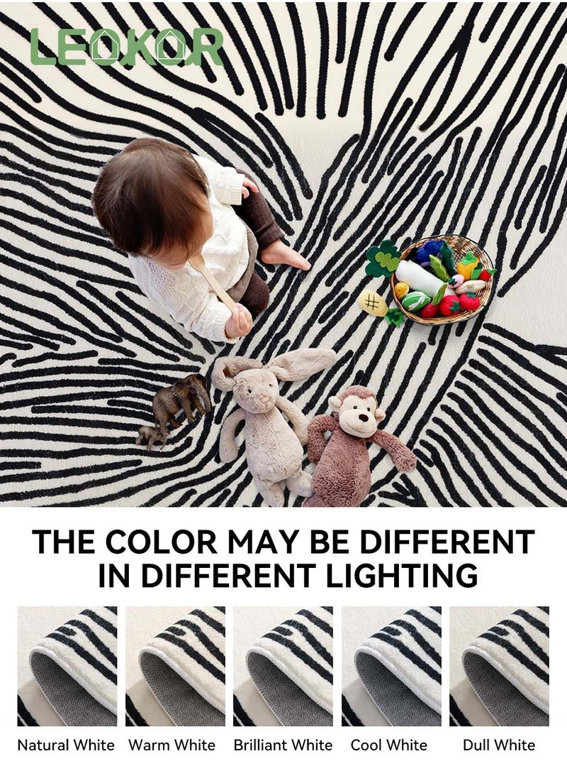 LEOKOR Area Rug with Non-Slip Backing, Washed Contemporary Striped  Dirt-Resistant and Water-Absorbent Floor Mat, Soft Large Rugs for Living Room Bedroom Dining Room 120*160CM  - Image 2
