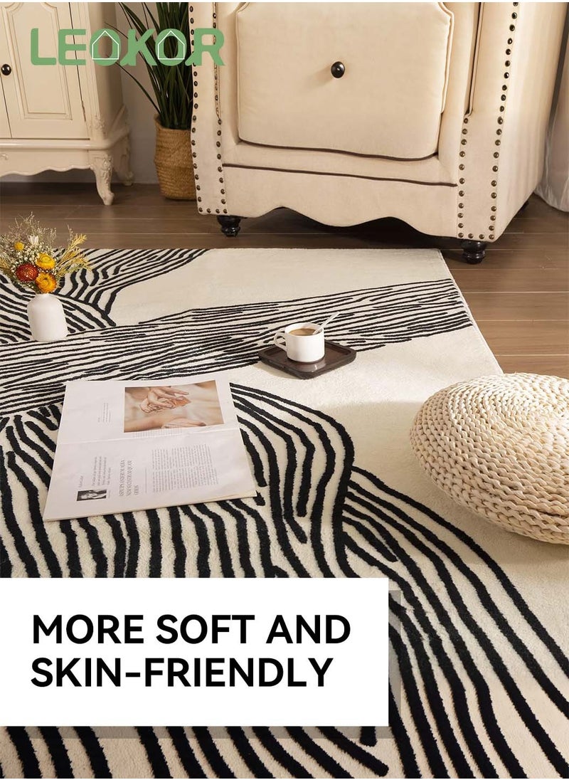 LEOKOR Area Rug with Non-Slip Backing, Washed Contemporary Striped  Dirt-Resistant and Water-Absorbent Floor Mat, Soft Large Rugs for Living Room Bedroom Dining Room 120*160CM  - Image 3