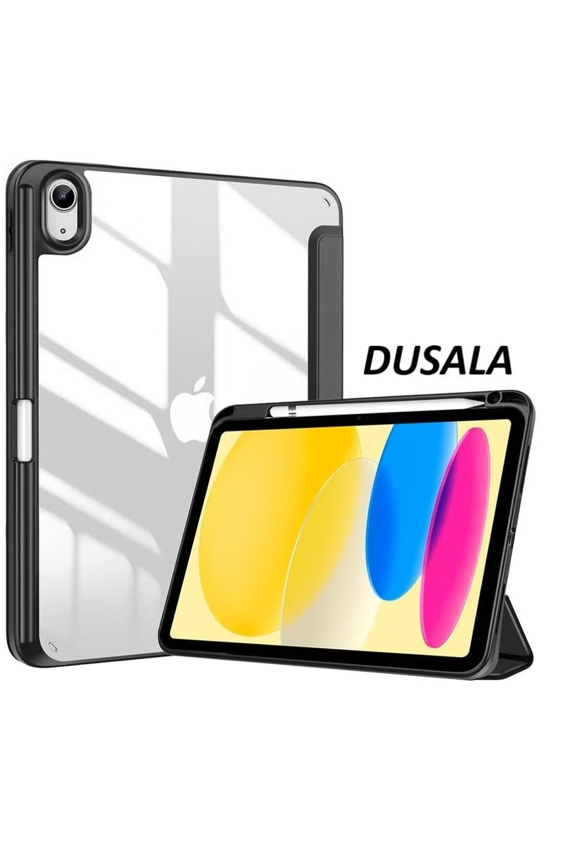 DUSALA Case Compatible with iPad 10th Generation 2022 10.9 Inch (A2696 A2757 A2777) – Slim Protective Cover with Clear Back Shell, Auto Wake/Sleep Function, Built-in Pencil Holder, Black, Lightweight, Shockproof, Full Access to Ports & Buttons  - Image 1