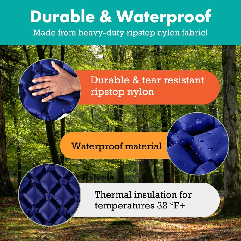 Sleepingo Inflatable Mat for Camping - Ultralight Sleeping Pad for Camping and Backpacking - Compact Air Mattress - Camping Mat with Tear-Resistant Ripstop Nylon - 73.5" x 21.5" - Blue - Image 5