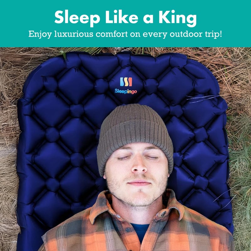 Sleepingo Inflatable Mat for Camping - Ultralight Sleeping Pad for Camping and Backpacking - Compact Air Mattress - Camping Mat with Tear-Resistant Ripstop Nylon - 73.5" x 21.5" - Blue - Image 4