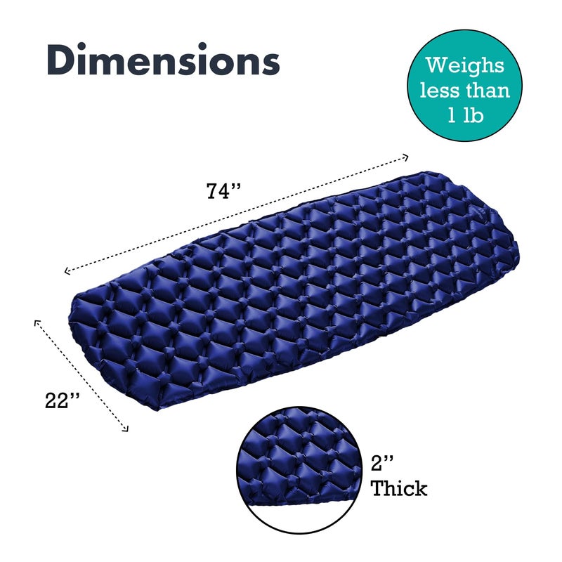 Sleepingo Inflatable Mat for Camping - Ultralight Sleeping Pad for Camping and Backpacking - Compact Air Mattress - Camping Mat with Tear-Resistant Ripstop Nylon - 73.5" x 21.5" - Blue - Image 3