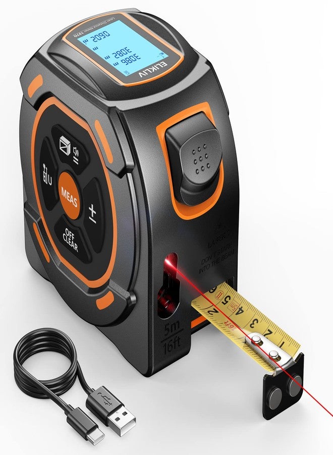 ELIKLIV Laser Tape Measure 2-in-1, 197Ft Laser Distance Meter & 16Ft Digital Tape Measure, with LCD Display, Pythagorean Mode, Area/Volume Calculation, USB-C Rechargeable for Woodworking and Construction - Image 1