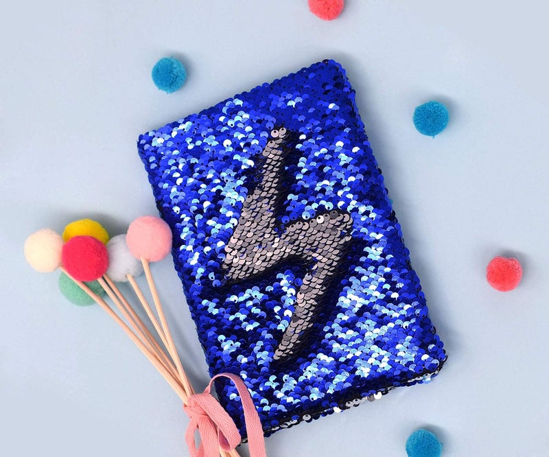 GINMLYDA Sequin Girls Journal for Kids, 8.5x5.5 Inches 160 Lined Pages Diary for Girls and Boys Reversible Flip Sequence Notebook for Teenage Pre School Writing Drawing Travel Gifts (Blue-Sliver) - Image 4