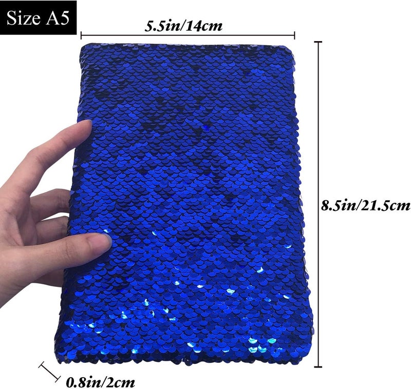 GINMLYDA Sequin Girls Journal for Kids, 8.5x5.5 Inches 160 Lined Pages Diary for Girls and Boys Reversible Flip Sequence Notebook for Teenage Pre School Writing Drawing Travel Gifts (Blue-Sliver) - Image 5