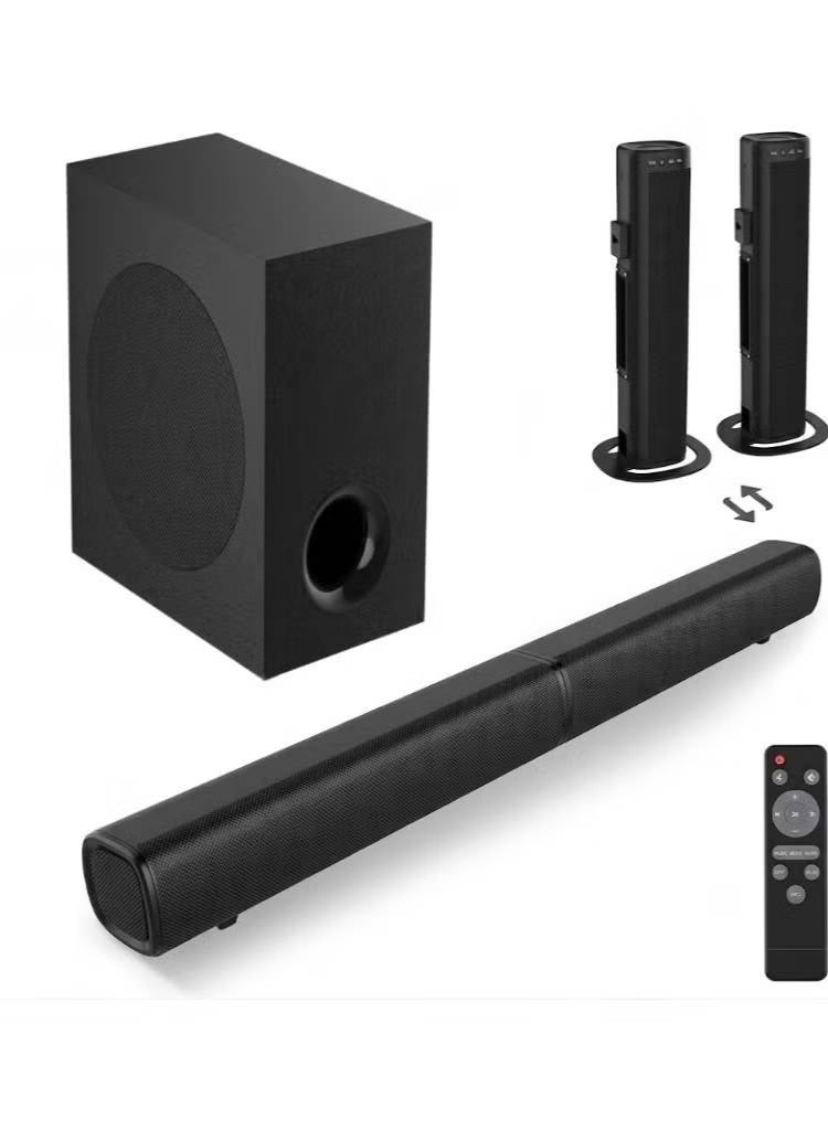 Sound Bar with Subwoofer, 110W Sound Bar for Smart TV with Adjustable Deep Bass & Volume Boost & 3 Equalizer Modes, Bluetooth/USB/Opt/AUX/HDMI/DC, Detachable Soundbar for TV/PC/Gaming/Projectors
