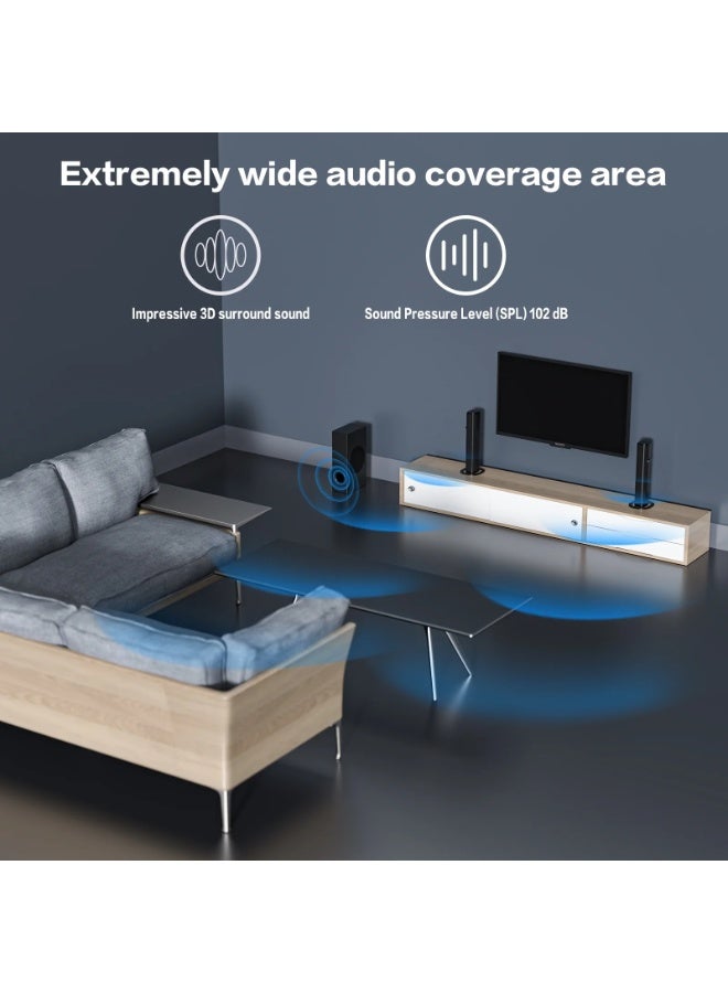 FlashHawk Sound Bar with Subwoofer, 110W Sound Bar for Smart TV with Adjustable Deep Bass & Volume Boost & 3 Equalizer Modes, Bluetooth/USB/Opt/AUX/HDMI/DC, Detachable Soundbar for TV/PC/Gaming/Projectors - Image 3