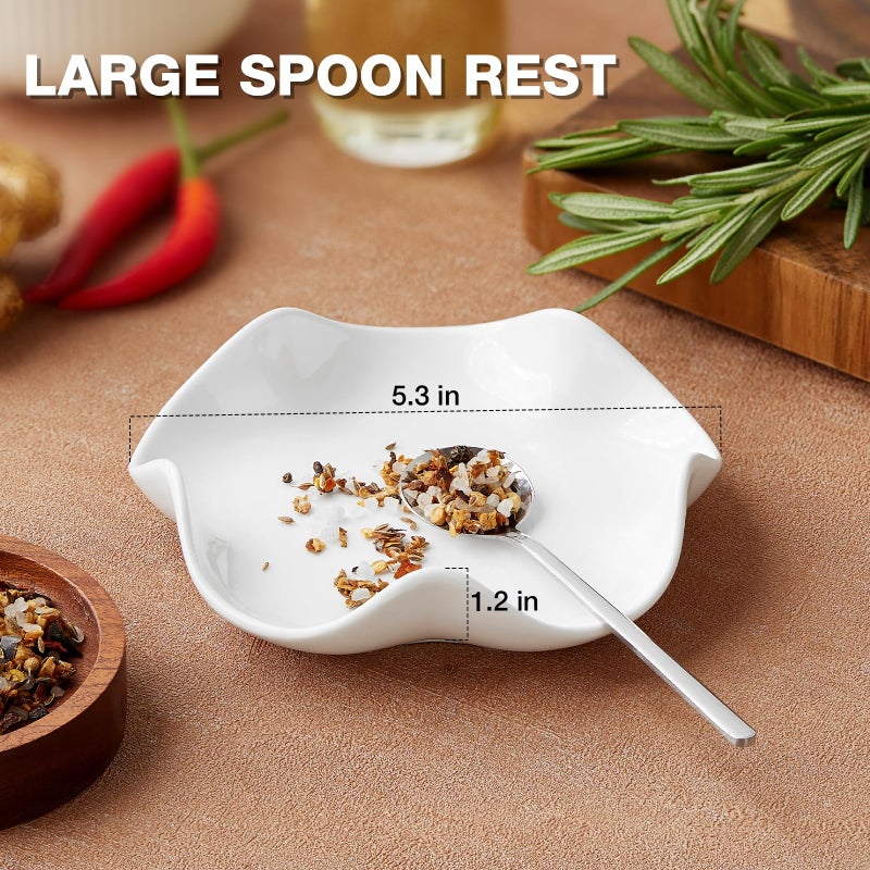 Mfacoy Spoon Rest for Stove Top, 5.3 Inch Ceramic Spoon Holder for Kitchen Counter, Coffee Spoon Holder, Cooking Utensil Rest for Spoons, Ladles, Tong, Heat-Resistant Spoon Rest, Housewarming Gifts - Image 2