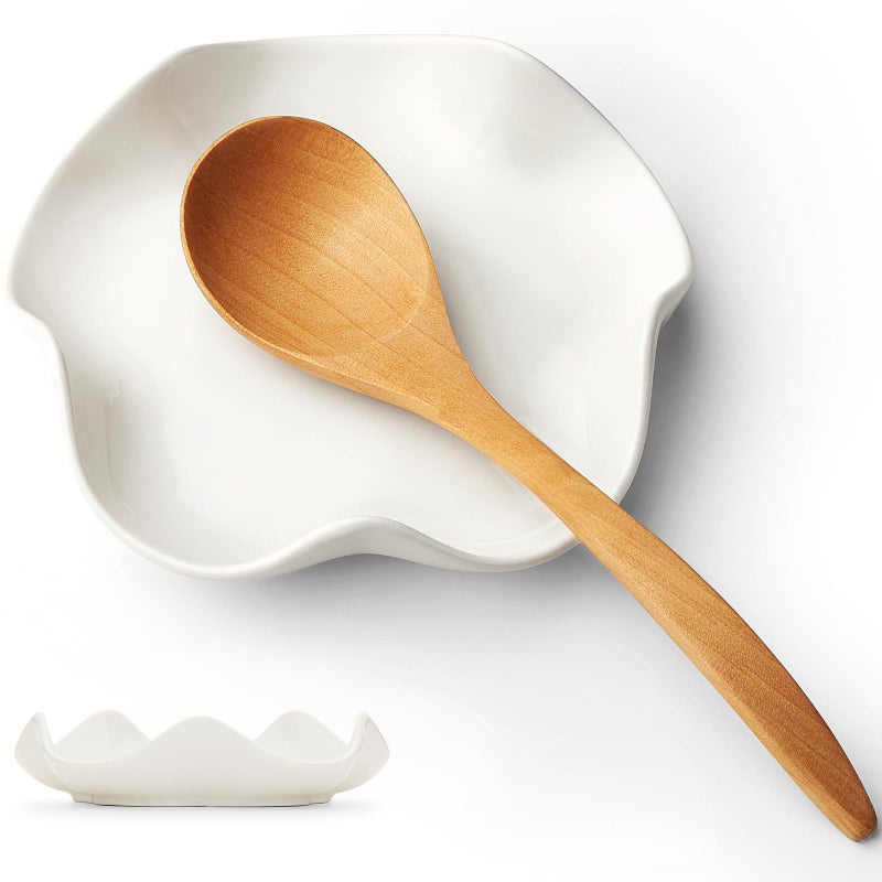Mfacoy Spoon Rest for Stove Top, 5.3 Inch Ceramic Spoon Holder for Kitchen Counter, Coffee Spoon Holder, Cooking Utensil Rest for Spoons, Ladles, Tong, Heat-Resistant Spoon Rest, Housewarming Gifts - Image 1