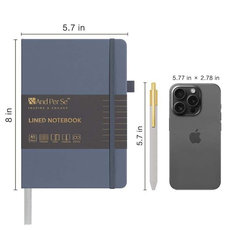 &And Per Se ⩓ Per Se Lined Journal and Pen Set, A5 Leather Hardcover Notebook with Pen & Stationary Set, 160 Pages 100GSM Thick Ruled Paper Journal for Business Work Writing (Dark Blue) - Image 2