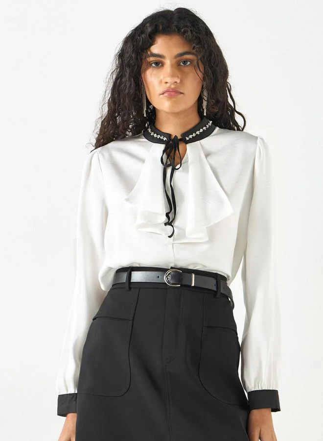 2Xtremz 2Xtremz Embellished Top with Tie-Up Neck and Ruffle Detail
