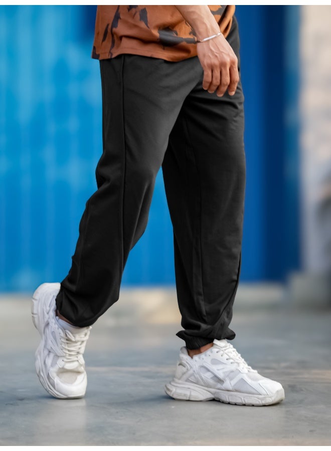 Maniac Maniac Mens Black Core Panel Cotton Baggy Fit Pant  - Image 3