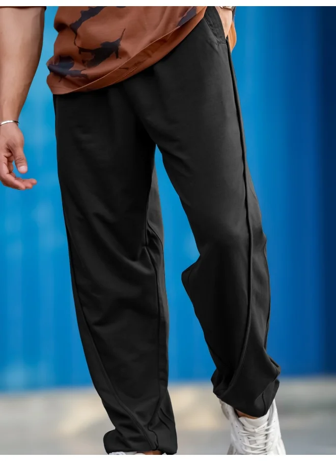 Maniac Maniac Mens Black Core Panel Cotton Baggy Fit Pant