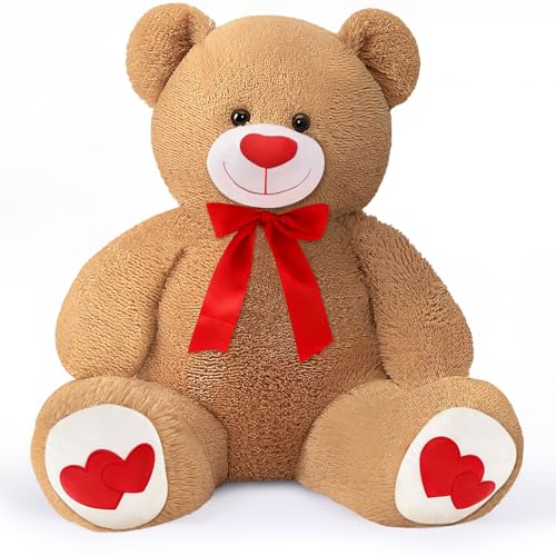 SNOWOLF Big Teddy Bear 433 inch Giant Stuffed Animal Bears with Love Heart Cute Soft Large Plush Toy for Kids Girlfriend Valentines Baby Shower Light Brown - Image 1