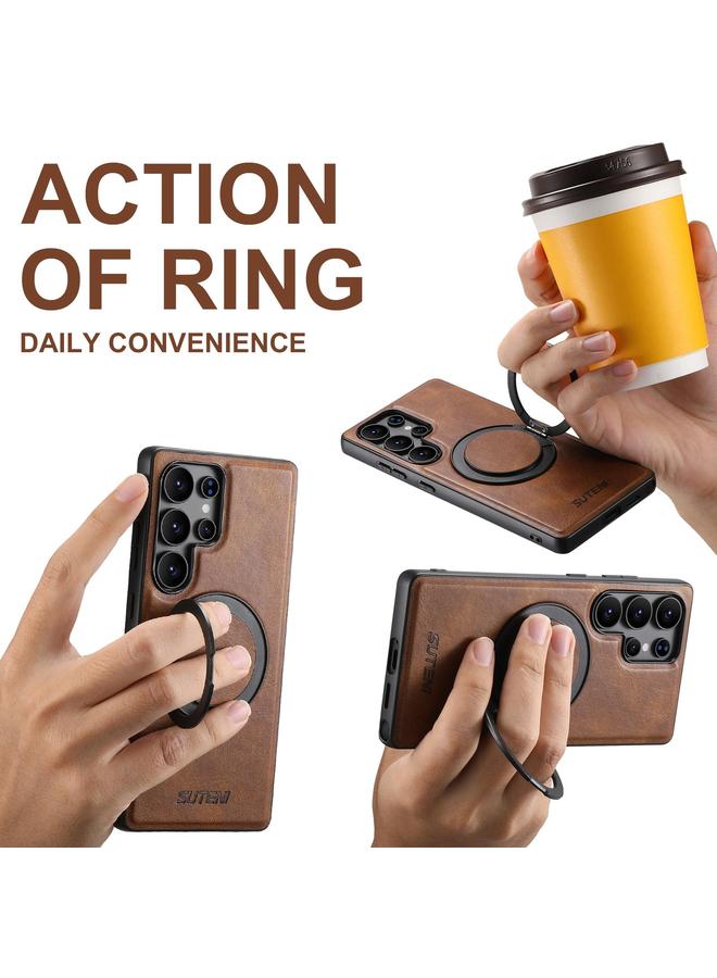 Suteni Case For Samsung Galaxy S24 Ultra 5G G3 Oil Wax 360 Rotation Holder MagSafe Back Phone Case - Image 2