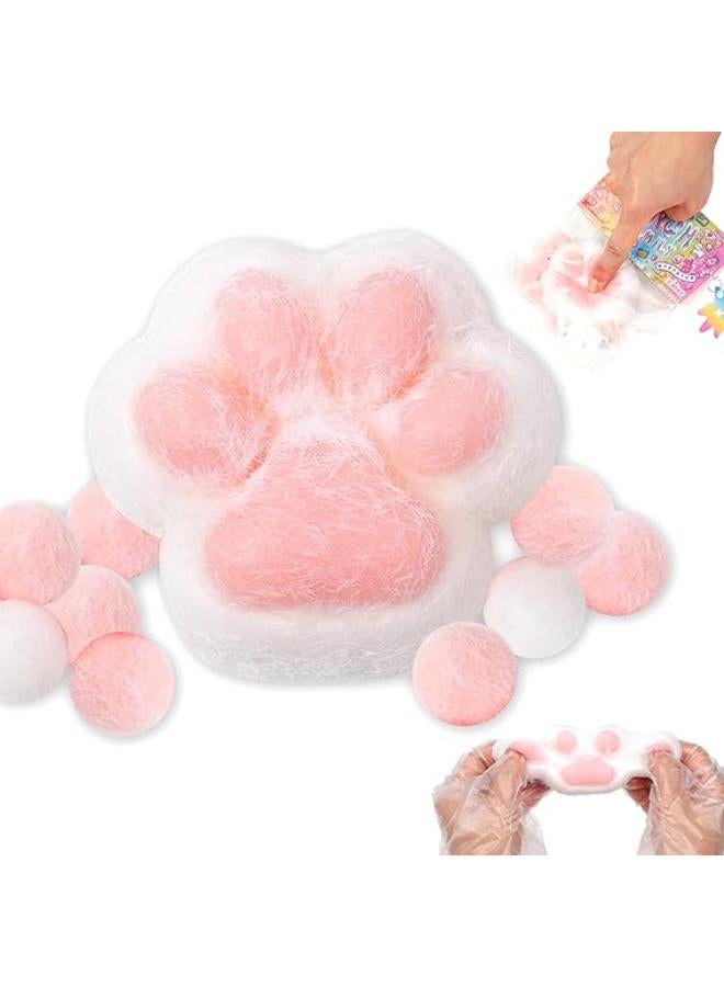 Squishy Cat Paw Squishies Toy, Cute Paw Squeeze Toys, Furry Squishy Animal Relief Stress Ball with PVC Packaging Gifts Fidget Novelty Toy for Kids Adults (Pink)