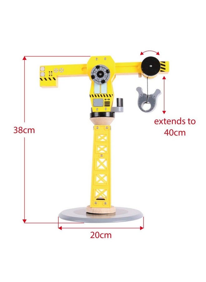 Bigjigs Rail Bigjigs Rail Big Yellow Wooden Crane Construction Play Set with Vehicles & Accessories  - Image 3