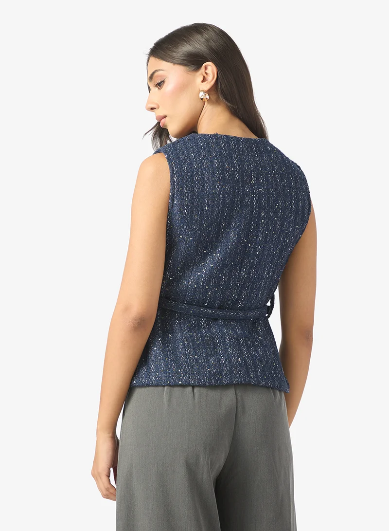 ELLA Belted Tweed Vest