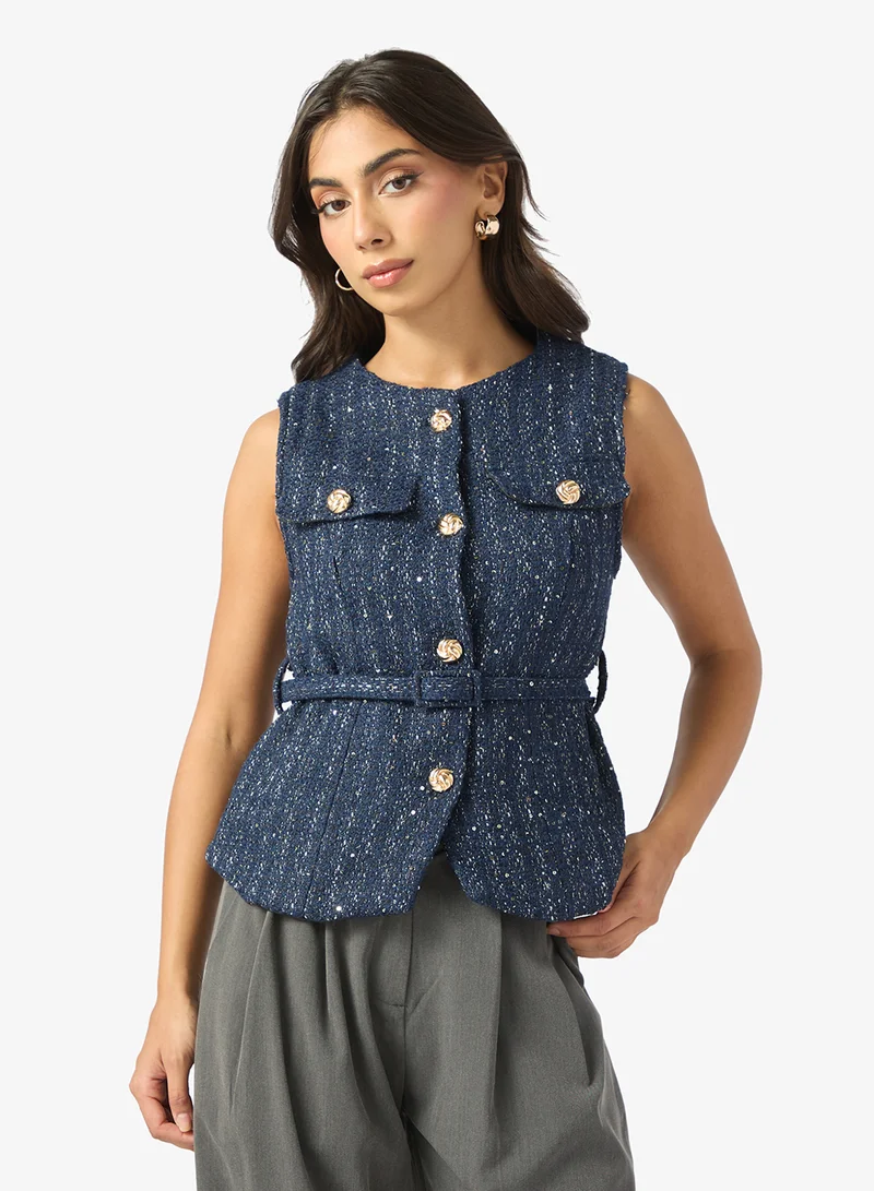 ELLA Belted Tweed Vest