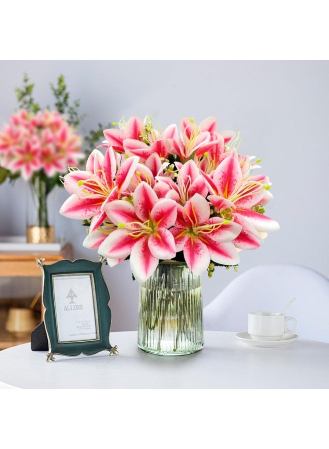 4 Bundles Artificial Tiger Lily Silk Flowers Faux Fake Lilies Plants for Wedding Bouquet Home Party Indoor Table Hotel Office Vases Floral Arrangements Outdoor Garden Decor (Rose Pink) - Image 2