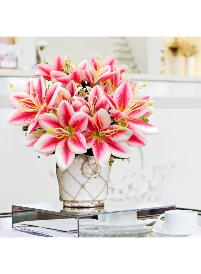 4 Bundles Artificial Tiger Lily Silk Flowers Faux Fake Lilies Plants for Wedding Bouquet Home Party Indoor Table Hotel Office Vases Floral Arrangements Outdoor Garden Decor (Rose Pink) - Image 5