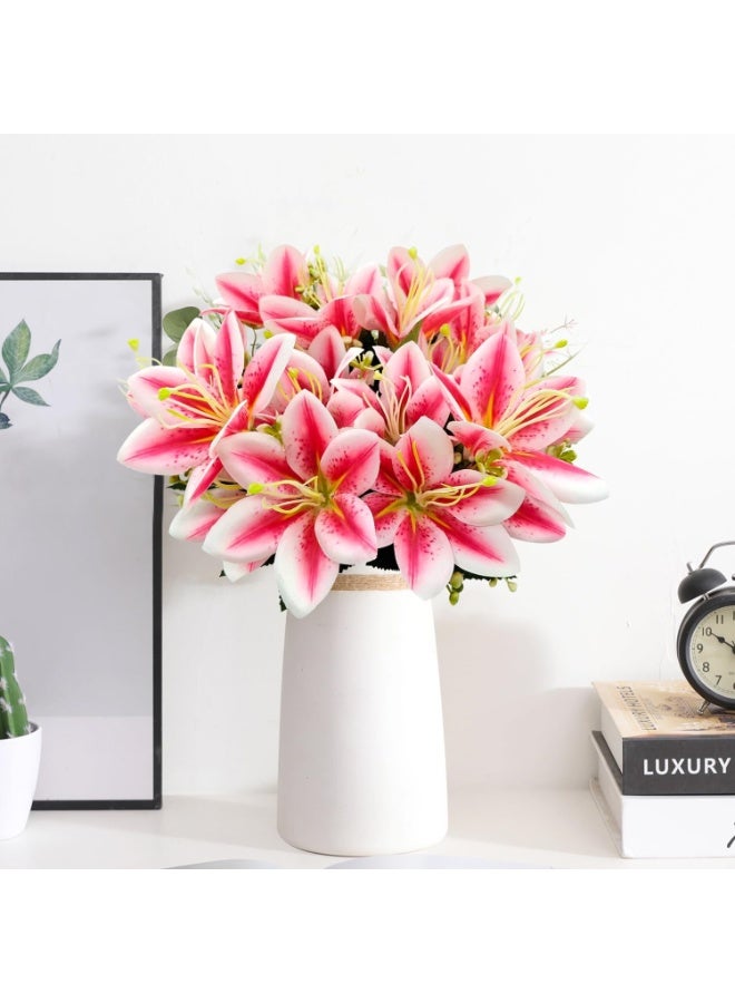 4 Bundles Artificial Tiger Lily Silk Flowers Faux Fake Lilies Plants for Wedding Bouquet Home Party Indoor Table Hotel Office Vases Floral Arrangements Outdoor Garden Decor (Rose Pink) - Image 3
