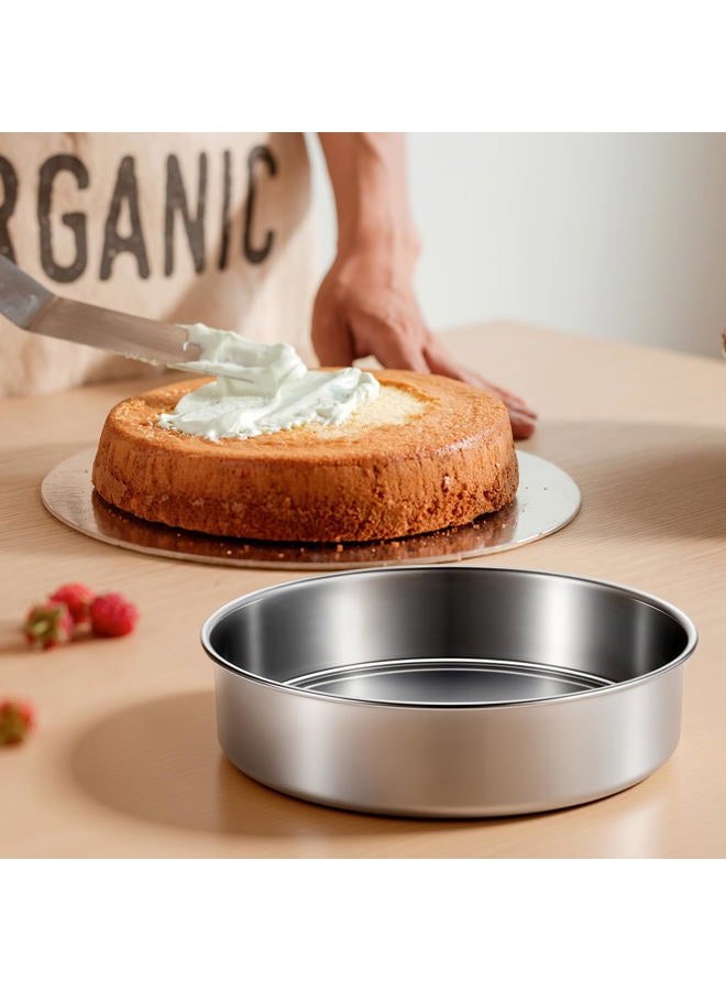 BAKEWAY 8 inch Cake Pans, Round Baking Layer Cake Pan Set of 2, Stainless Steel Mirror Finish & Dishwasher Safe for Birthday, Party, Wedding - Image 2
