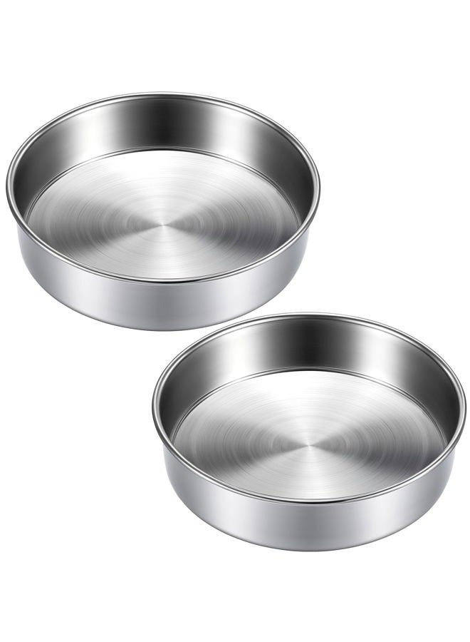 BAKEWAY 8 inch Cake Pans, Round Baking Layer Cake Pan Set of 2, Stainless Steel Mirror Finish & Dishwasher Safe for Birthday, Party, Wedding - Image 1