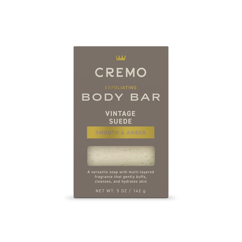Cremo Exfoliating Body Bar for Men, Vintage Suede Scent, Multi-Layered Fragrance That Buffs, Cleanses and Hydrates Skin, 5oz - Image 1