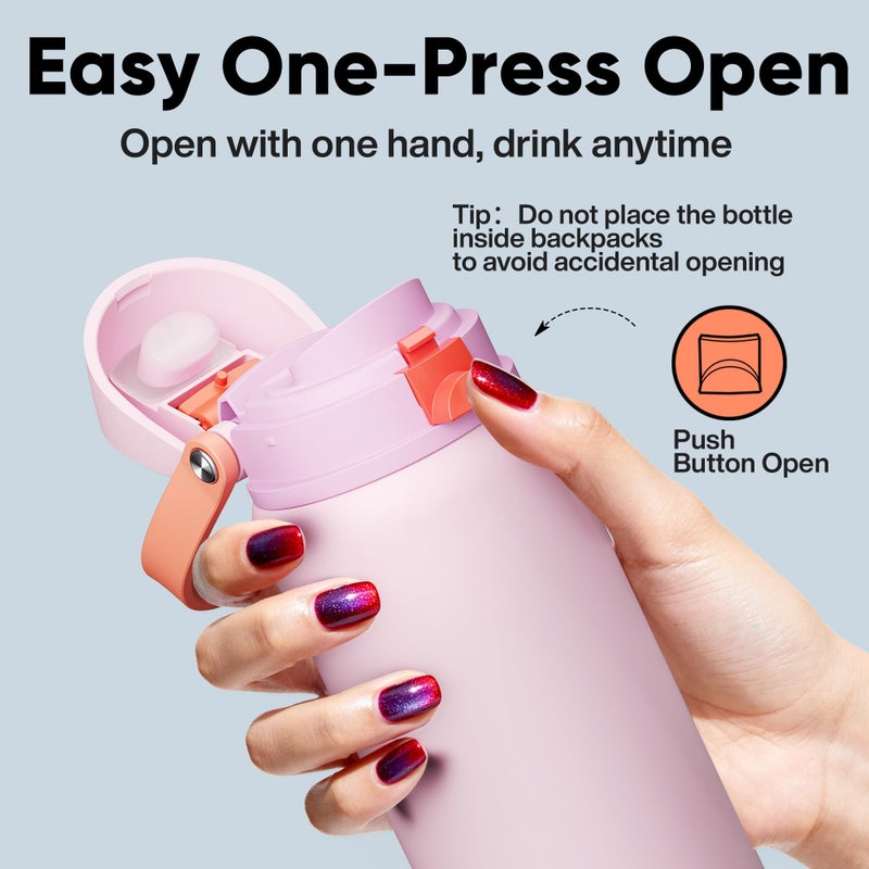 ENCOOL Insulated Water Bottle with Straw - Encool Stainless Steel Water Bottle with Push Button Lid, Leak-Proof & BPA-Free, Keeps Cold for 24 Hours for Sports, Travel, Gym (32 oz, Lily-Red) - Image 5