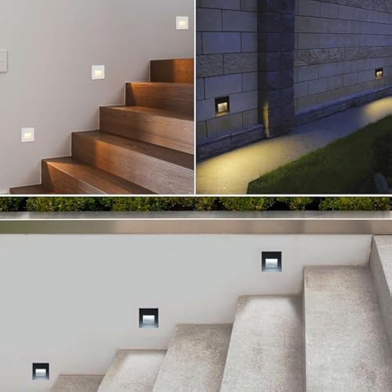V.nice LED Step Light 3W IP65 Waterproof – Square Wall Recessed Stair Light, White/Black Body, 3000K/6000K/6500K Options, Outdoor Pathway Light for Steps, Patio, Deck, 220-240V - Image 4