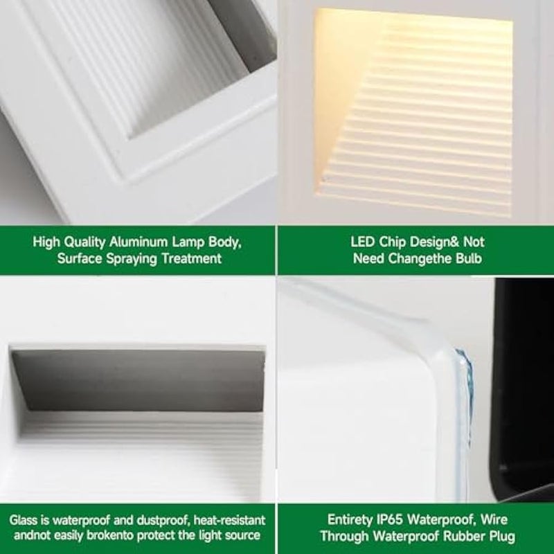V.nice LED Step Light 3W IP65 Waterproof – Square Wall Recessed Stair Light, White/Black Body, 3000K/6000K/6500K Options, Outdoor Pathway Light for Steps, Patio, Deck, 220-240V - Image 3