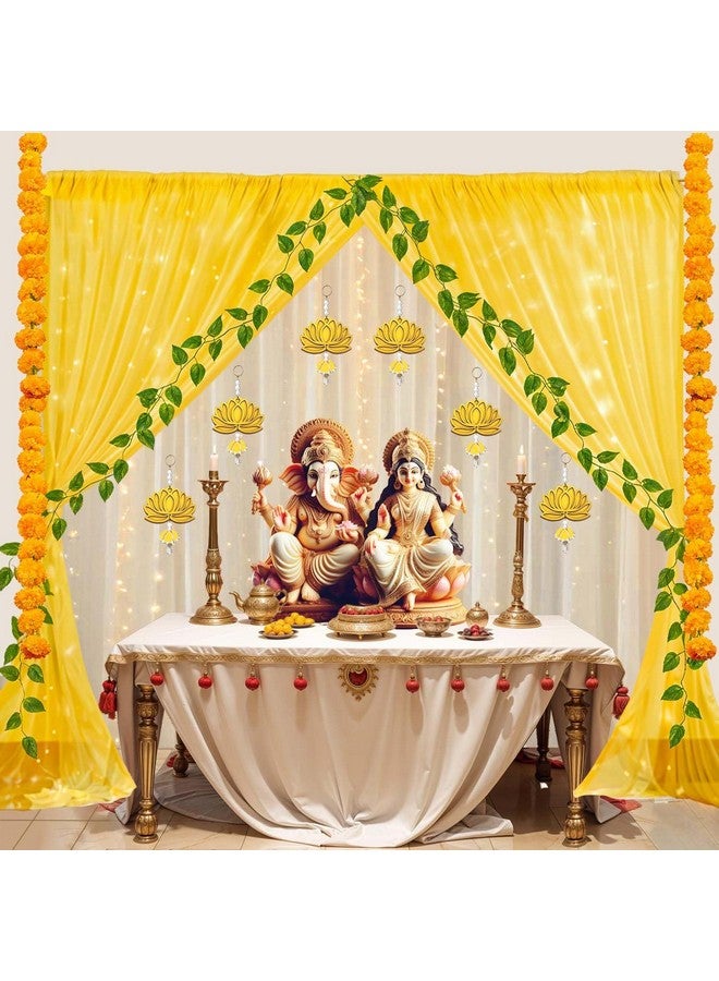 BENAVJI BENAVJI Handmade MDF Wood Lotus Hangings Jhumki Style for Home Wall Decor Diwali Ganpati Navratri Wedding Mandir Pooja Rooms Event Backdrops All Festival Decorations Yellow Color Lotus Pack of 6  - Image 2