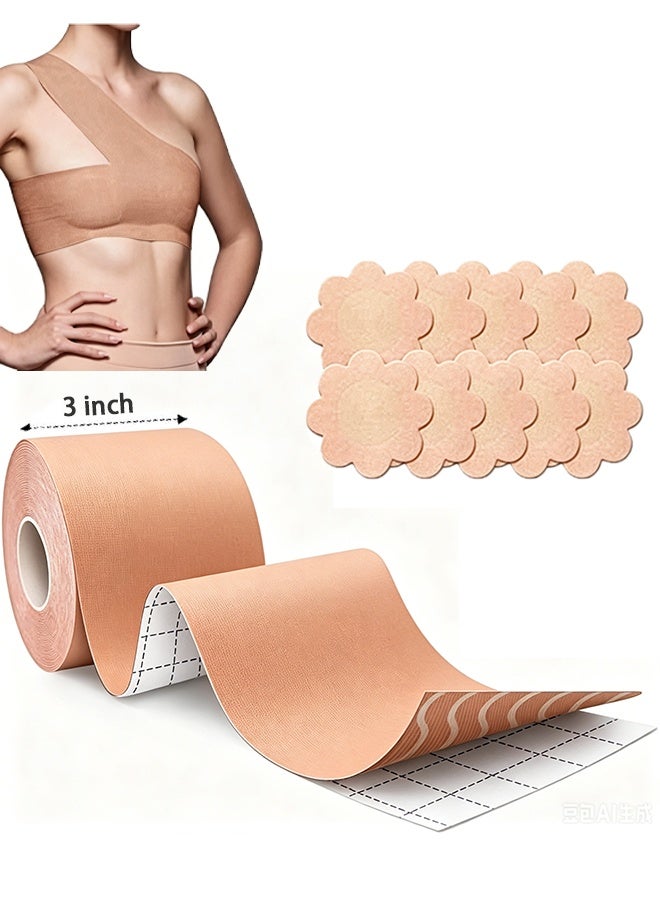 5m Extra-Long Breast Lift Tape with 10 Reusable Nipple Covers, Shaper and Lifter Support Tape, Breathable Sweatproof Support Tape, For A-G Cup - Image 1