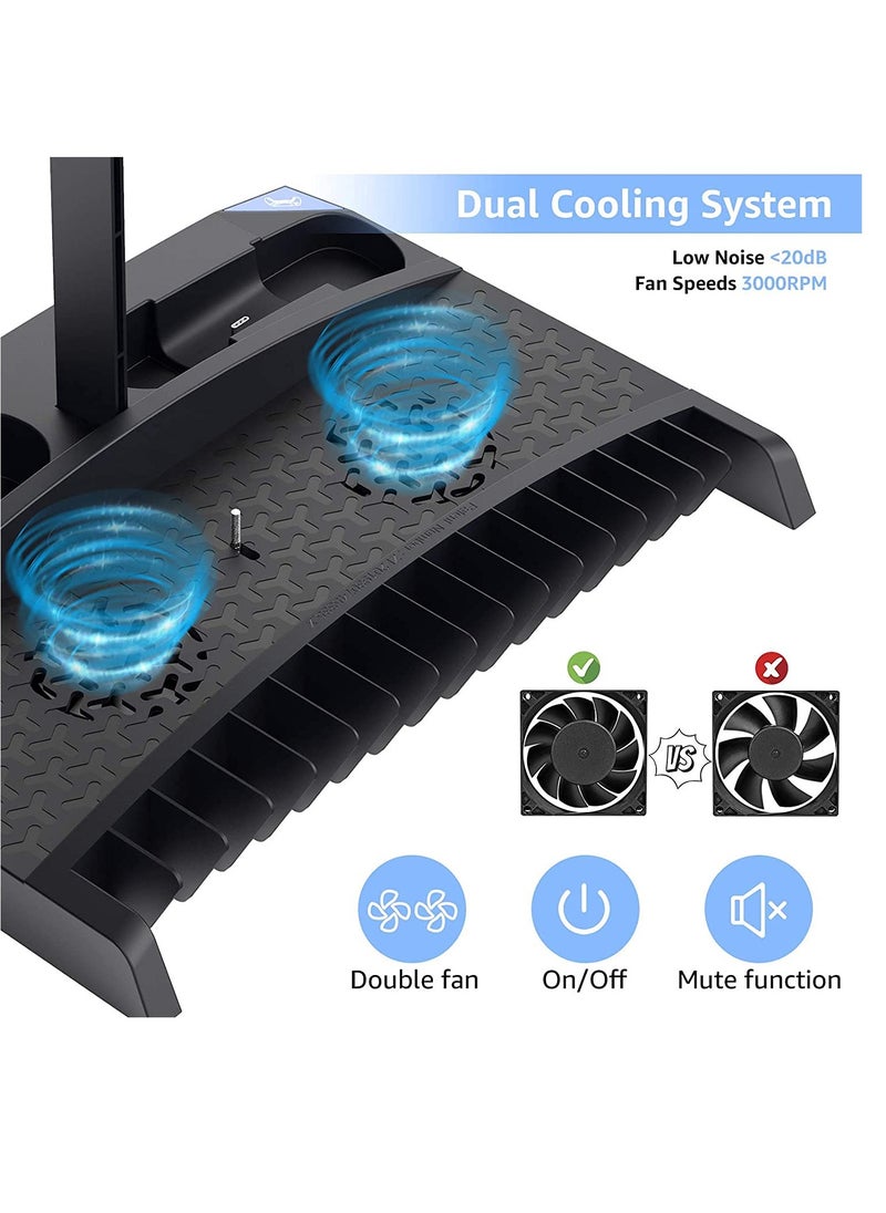 BORTONY - PS5 Vertical Stand with Cooling Fan PS5 Multifunctinal Charging Station with LED PS5 Dual Console Charger Docking Station PS5 Headset Organizer with 15 Game Slots - Image 1