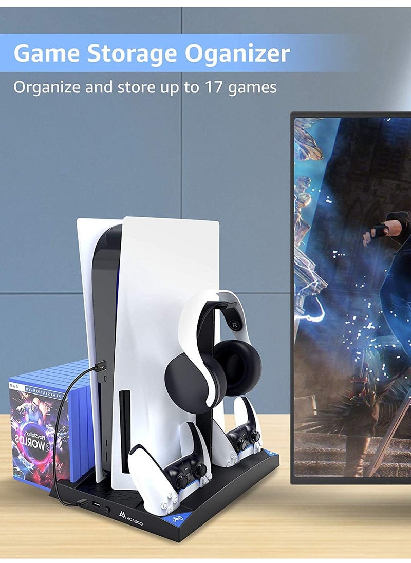BORTONY - PS5 Vertical Stand with Cooling Fan PS5 Multifunctinal Charging Station with LED PS5 Dual Console Charger Docking Station PS5 Headset Organizer with 15 Game Slots - Image 1