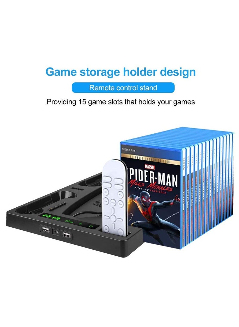 BORTONY - PS5 Vertical Stand with Cooling Fan PS5 Multifunctinal Charging Station with LED PS5 Dual Console Charger Docking Station PS5 Headset Organizer with 15 Game Slots - Image 1