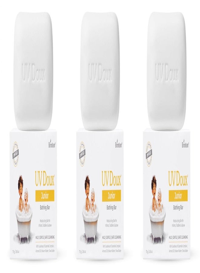 Brinton UV Doux Junior Moisturizing Bathing Bar | 4 Ceramides complex with Shea Butter Almond Oil & Kokum Butter | Syndet Bar for Dry Sensitive & Atopic Baby Skin | Soap-Free | pH 5.5 | 75 g x 3 - Image 1