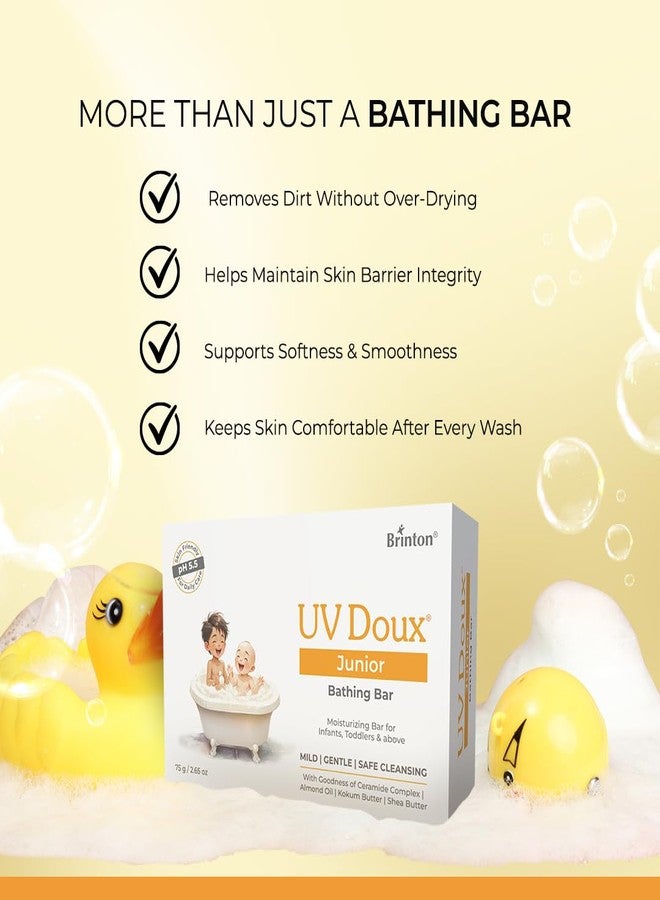 Brinton UV Doux Junior Moisturizing Bathing Bar | 4 Ceramides complex with Shea Butter Almond Oil & Kokum Butter | Syndet Bar for Dry Sensitive & Atopic Baby Skin | Soap-Free | pH 5.5 | 75 g x 3 - Image 5