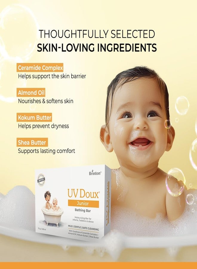 Brinton UV Doux Junior Moisturizing Bathing Bar | 4 Ceramides complex with Shea Butter Almond Oil & Kokum Butter | Syndet Bar for Dry Sensitive & Atopic Baby Skin | Soap-Free | pH 5.5 | 75 g x 3 - Image 4