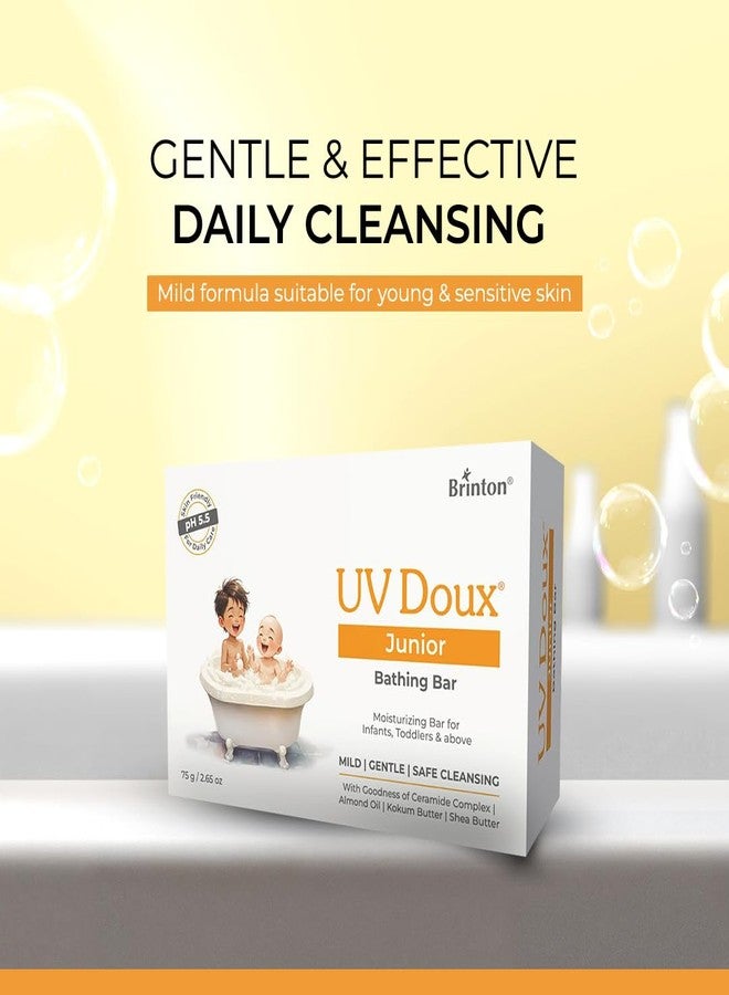 Brinton UV Doux Junior Moisturizing Bathing Bar | 4 Ceramides complex with Shea Butter Almond Oil & Kokum Butter | Syndet Bar for Dry Sensitive & Atopic Baby Skin | Soap-Free | pH 5.5 | 75 g x 3 - Image 2