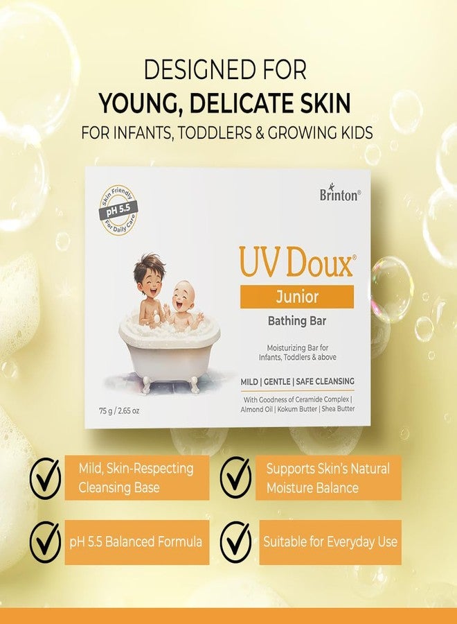Brinton UV Doux Junior Moisturizing Bathing Bar | 4 Ceramides complex with Shea Butter Almond Oil & Kokum Butter | Syndet Bar for Dry Sensitive & Atopic Baby Skin | Soap-Free | pH 5.5 | 75 g x 3 - Image 3