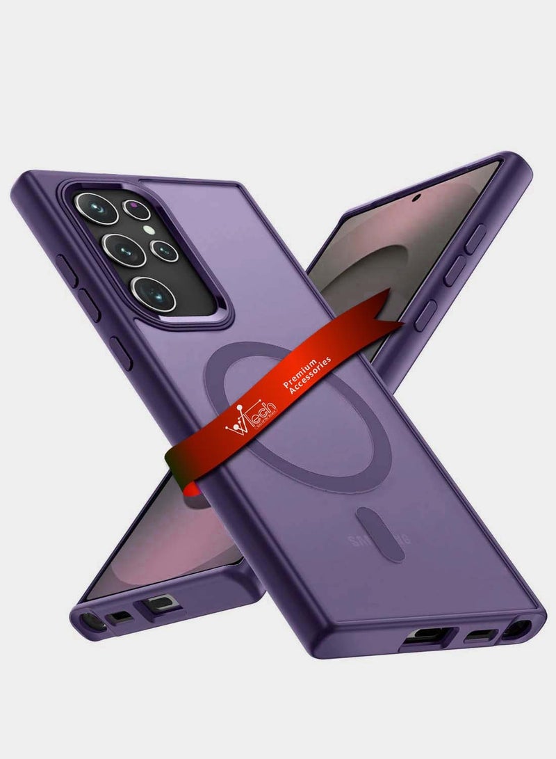Wtech Samsung Galaxy S25 Ultra 2025 Hard Silicone Hybrid Translucent Slim Stylish Magnetic Magsafe Case Cover - Eggplant Purple - Image 1