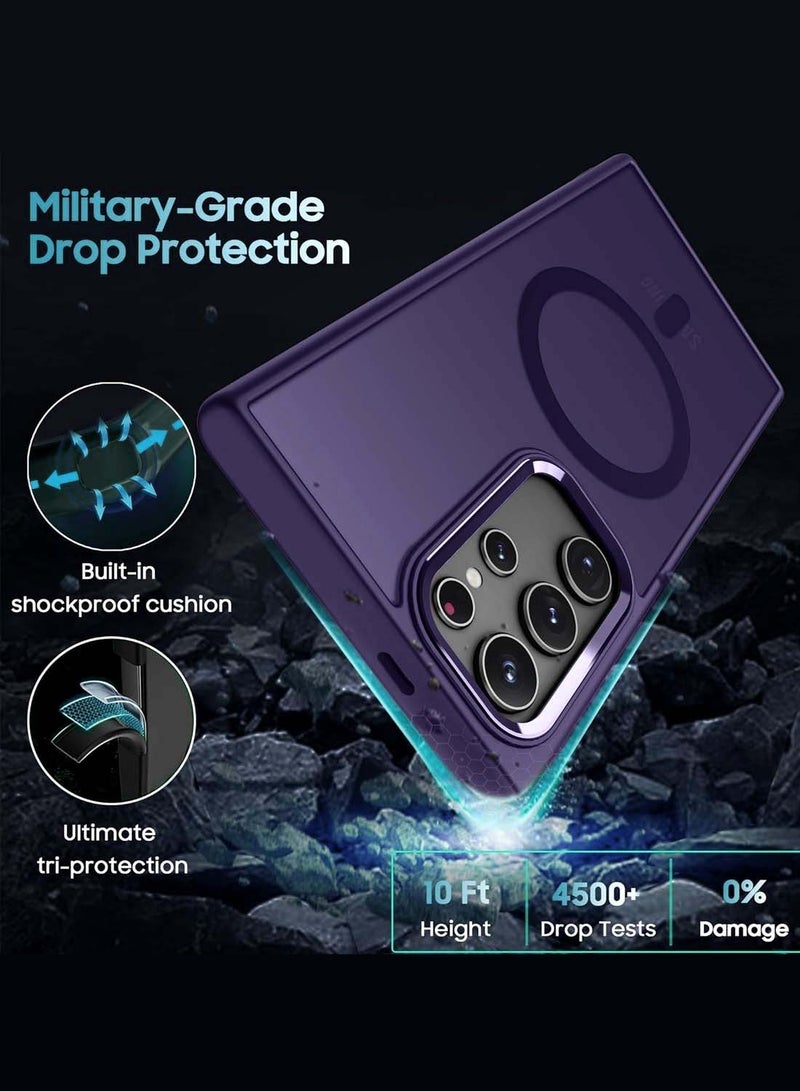 Wtech Samsung Galaxy S25 Ultra 2025 Hard Silicone Hybrid Translucent Slim Stylish Magnetic Magsafe Case Cover - Eggplant Purple - Image 3