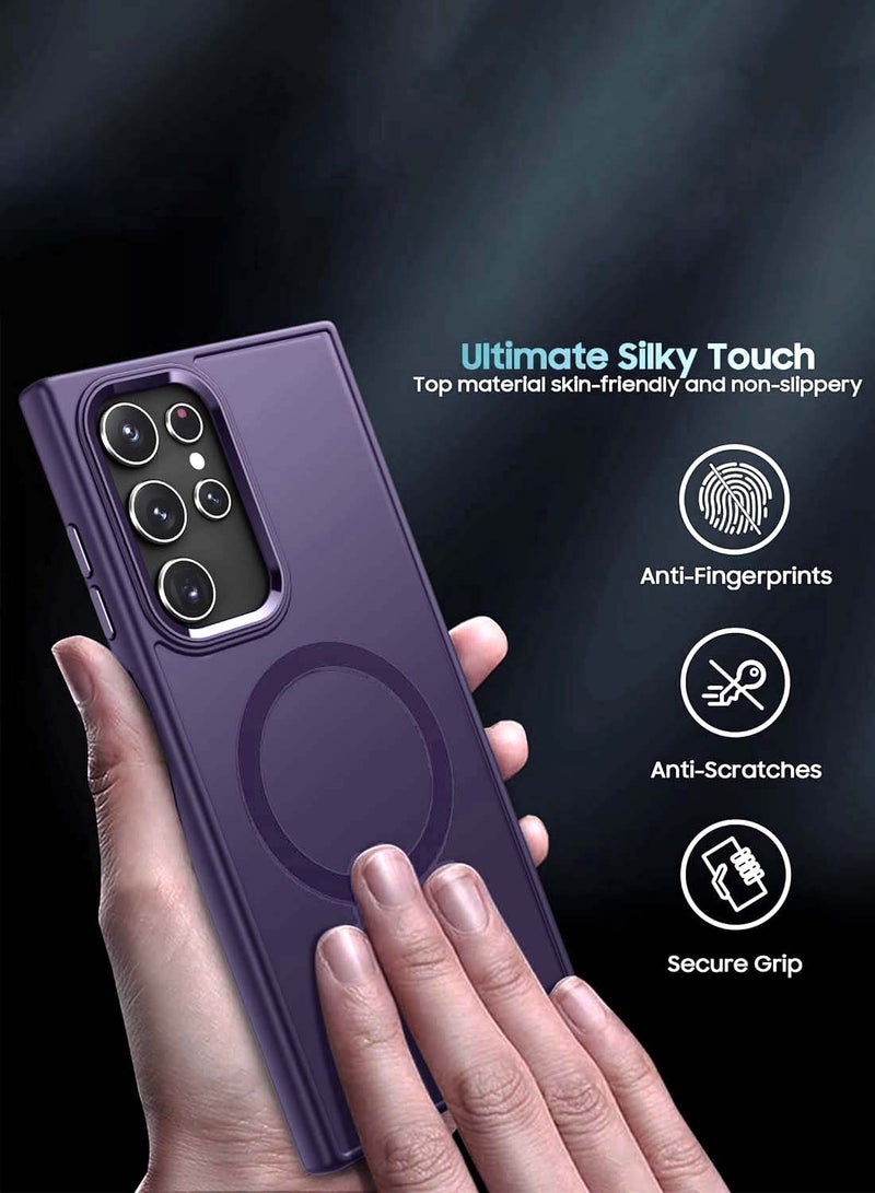 Wtech Samsung Galaxy S25 Ultra 2025 Hard Silicone Hybrid Translucent Slim Stylish Magnetic Magsafe Case Cover - Eggplant Purple - Image 4